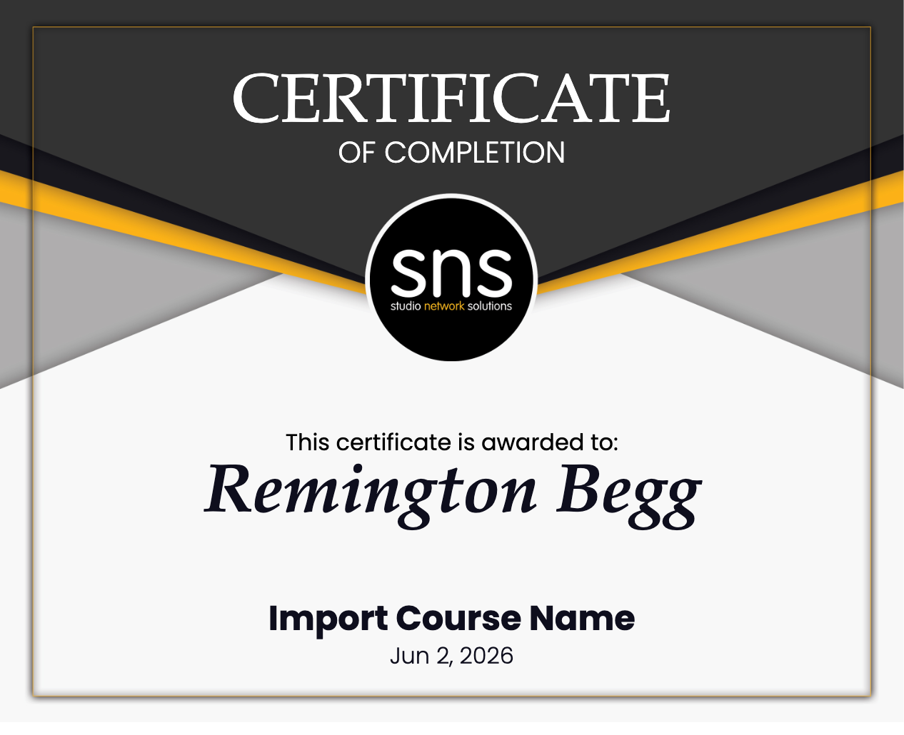 Import Course Name Certificate
